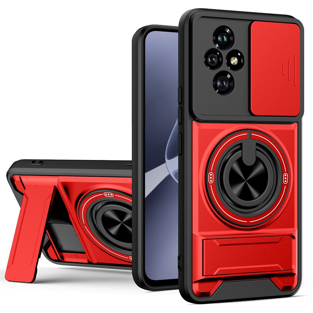For Honor 200 5G Magnetic Case Ring Holder Foldable Kickstand TPU PC Phone Cover with Camera Lens Slider