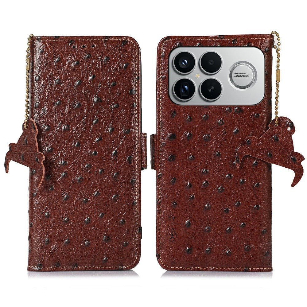 For Xiaomi Poco F8 Ultra / Redmi K90 Pro Max 5G Case RFID Blocking Genuine Cow Leather Phone Case Ostrich Texture