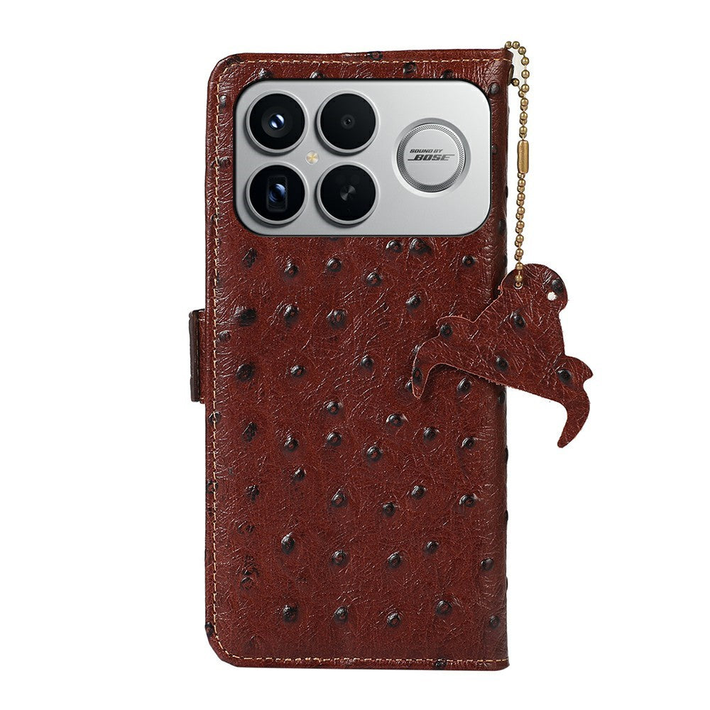 For Xiaomi Poco F8 Ultra / Redmi K90 Pro Max 5G Case RFID Blocking Genuine Cow Leather Phone Case Ostrich Texture