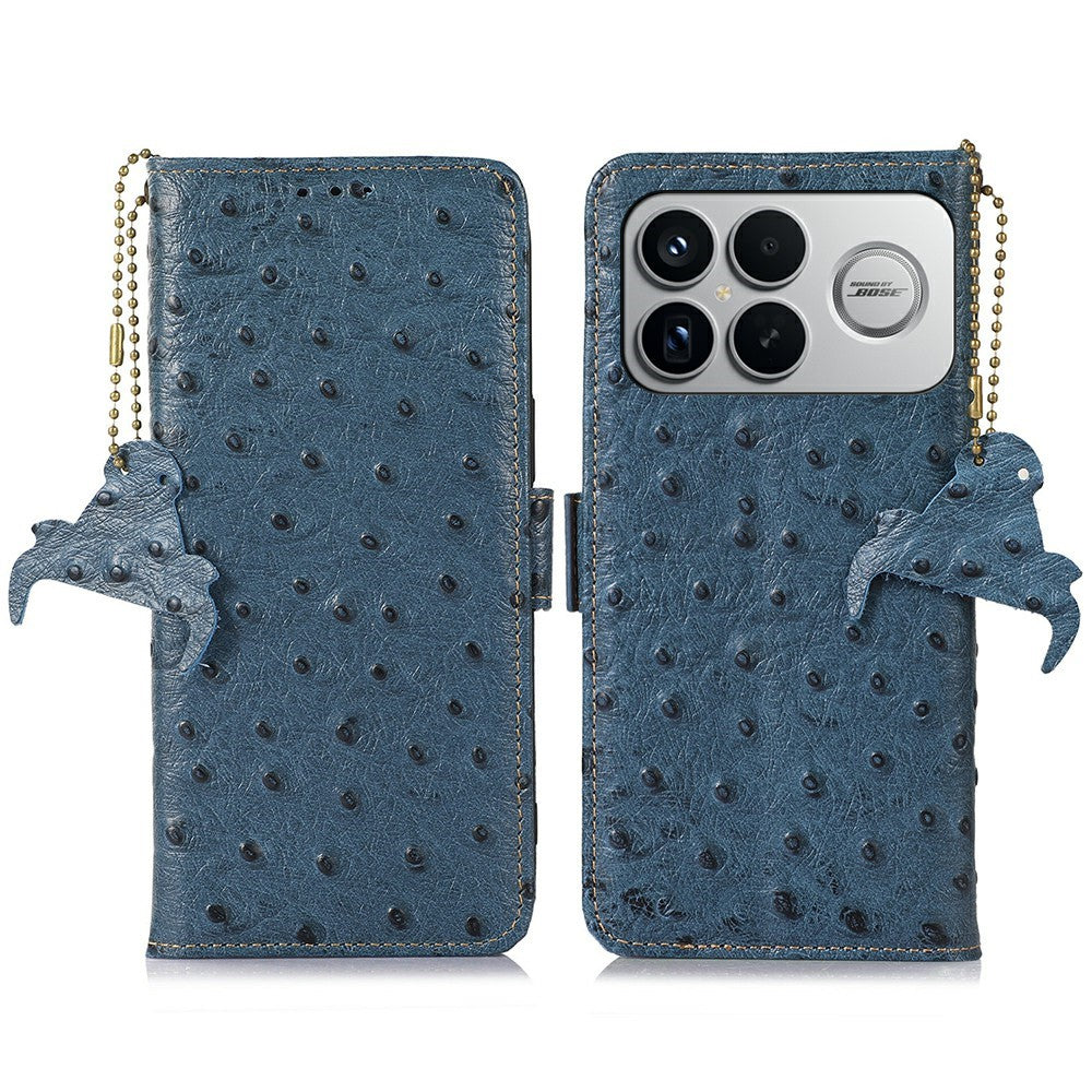 For Xiaomi Poco F8 Ultra / Redmi K90 Pro Max 5G Case RFID Blocking Genuine Cow Leather Phone Case Ostrich Texture