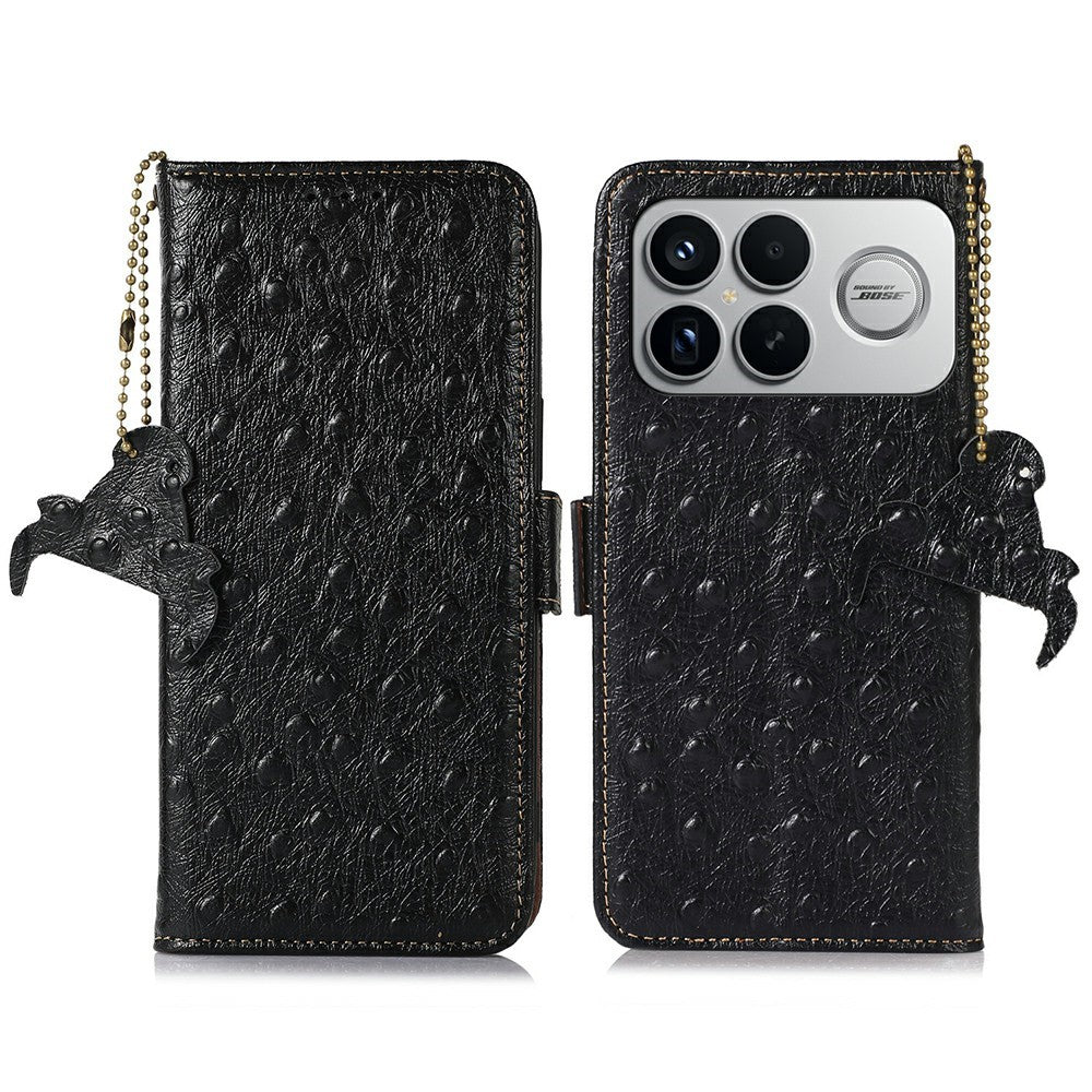 For Xiaomi Poco F8 Ultra / Redmi K90 Pro Max 5G Case RFID Blocking Genuine Cow Leather Phone Case Ostrich Texture