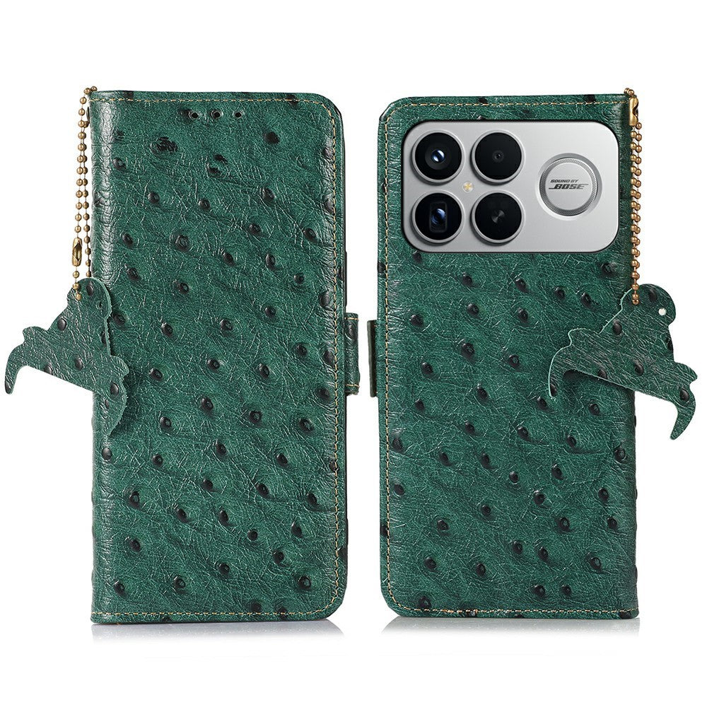 For Xiaomi Poco F8 Ultra / Redmi K90 Pro Max 5G Case RFID Blocking Genuine Cow Leather Phone Case Ostrich Texture