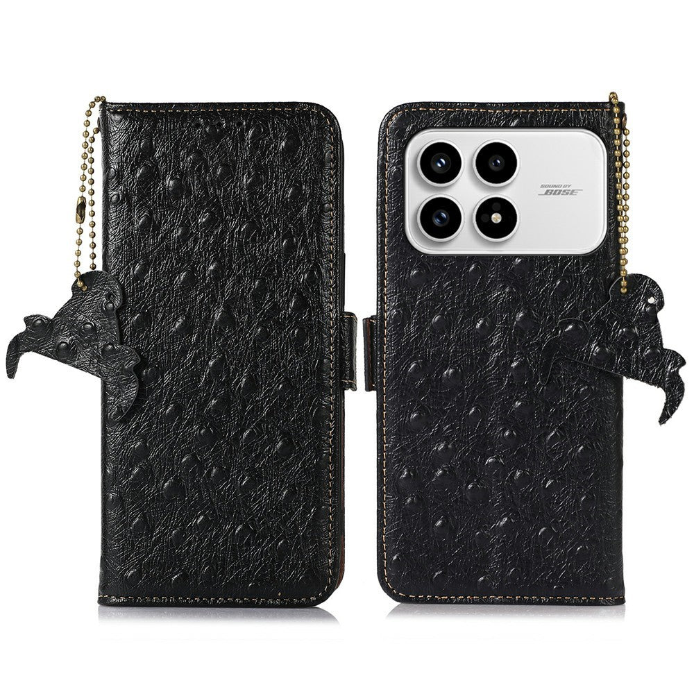 For Xiaomi Poco F8 Pro 5G / Redmi K90 5G Case RFID Blocking Genuine Cow Leather Phone Case Ostrich Texture