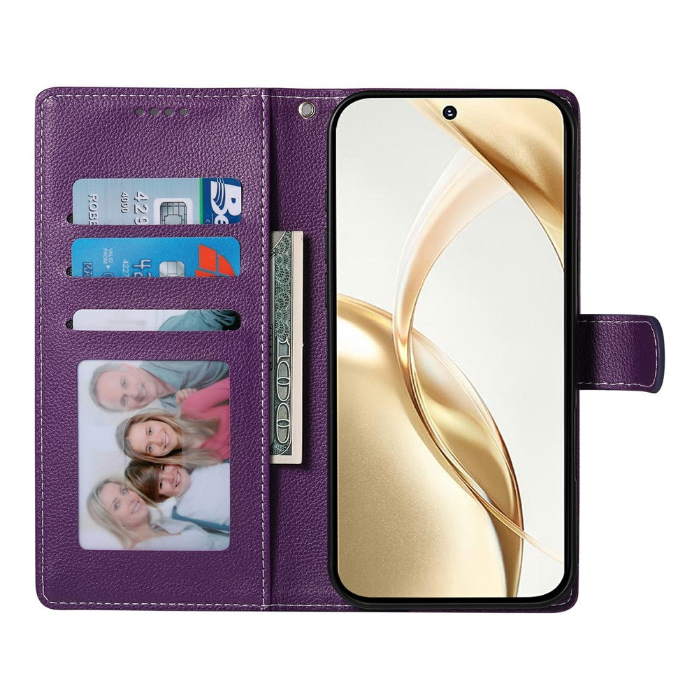 For Samsung Galaxy A37 5G Case Magnetic Snap Litchi Texture Leather Wallet Phone Cover with Wrist Strap