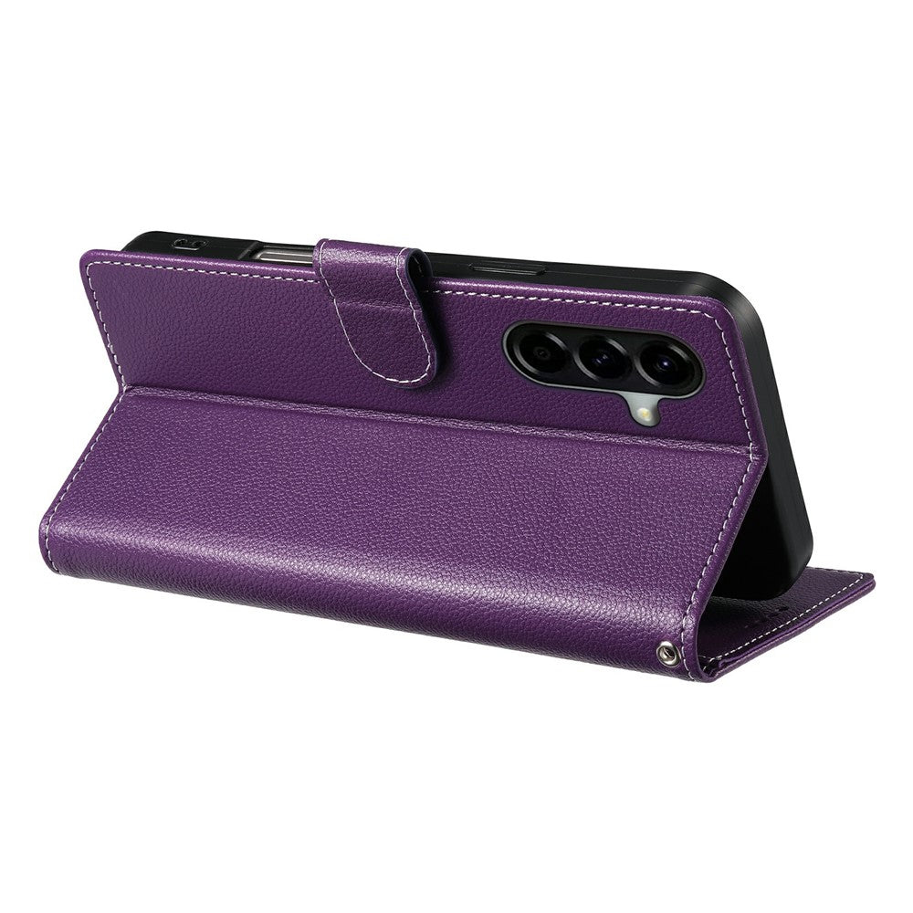 For Samsung Galaxy A37 5G Case Magnetic Snap Litchi Texture Leather Wallet Phone Cover with Wrist Strap