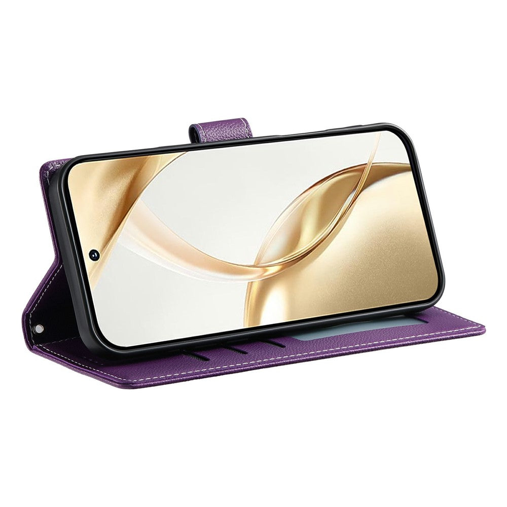For Samsung Galaxy A37 5G Case Magnetic Snap Litchi Texture Leather Wallet Phone Cover with Wrist Strap