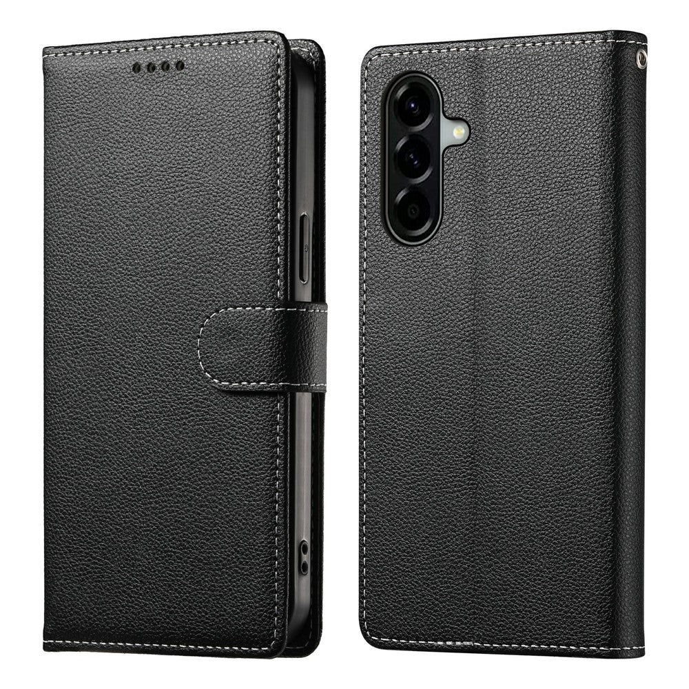 For Samsung Galaxy A37 5G Case Magnetic Snap Litchi Texture Leather Wallet Phone Cover with Wrist Strap