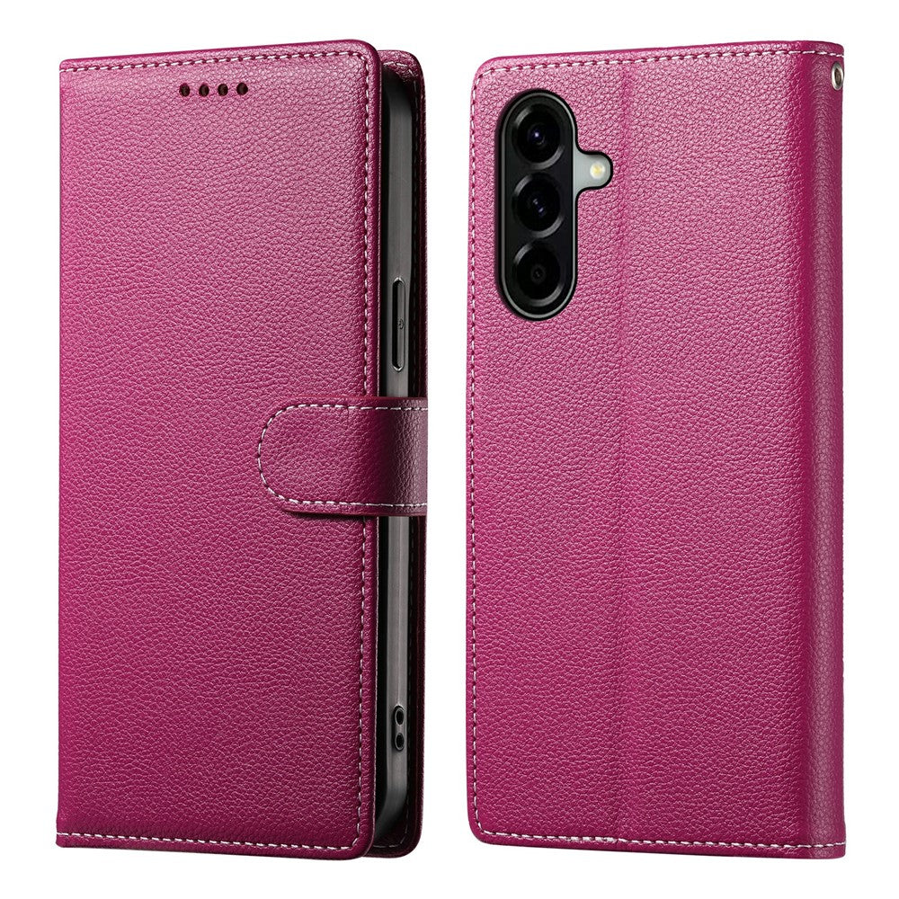 For Samsung Galaxy A37 5G Case Magnetic Snap Litchi Texture Leather Wallet Phone Cover with Wrist Strap