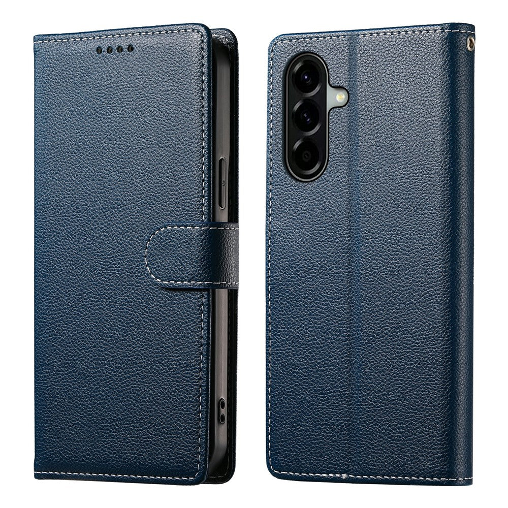 For Samsung Galaxy A37 5G Case Magnetic Snap Litchi Texture Leather Wallet Phone Cover with Wrist Strap