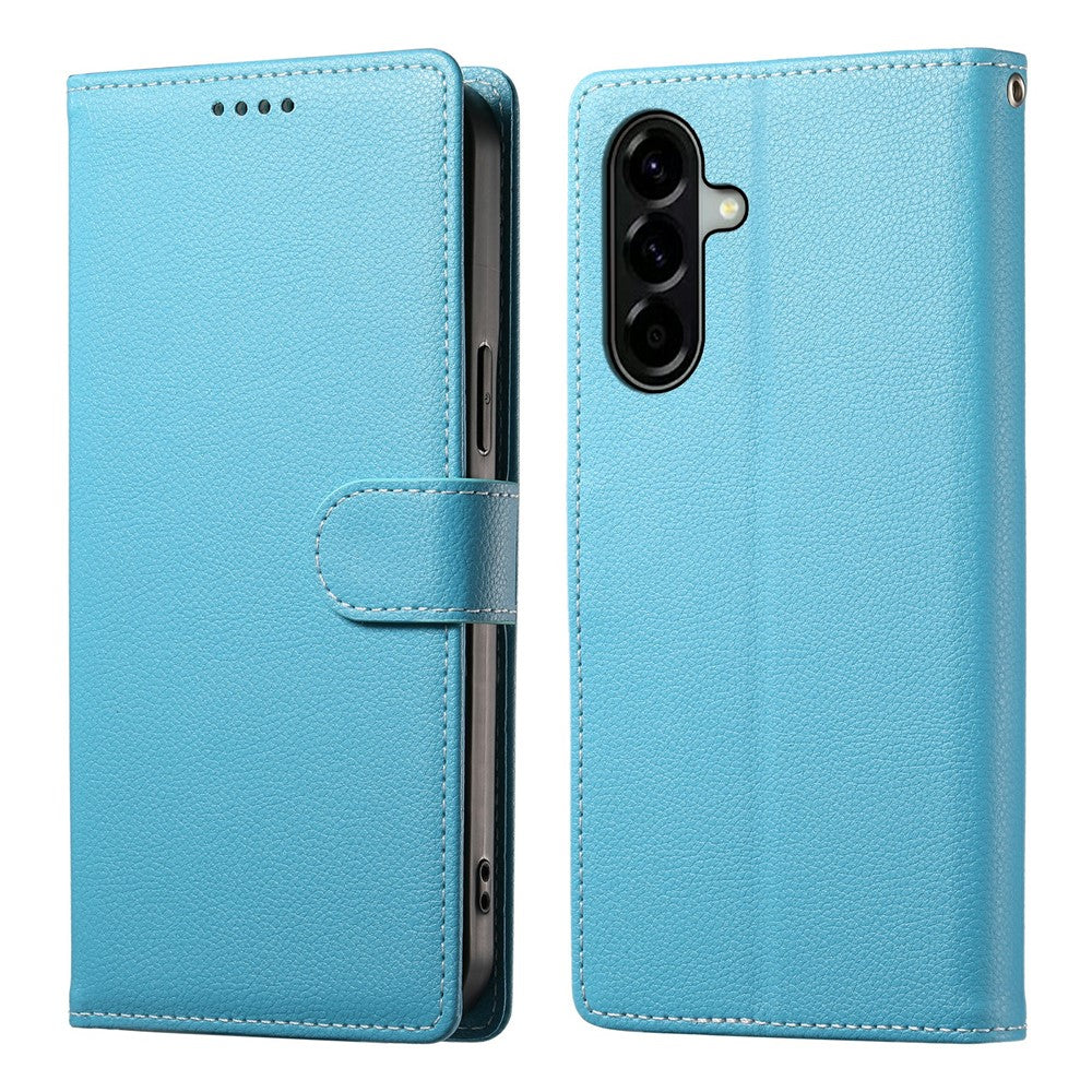 For Samsung Galaxy A37 5G Case Magnetic Snap Litchi Texture Leather Wallet Phone Cover with Wrist Strap