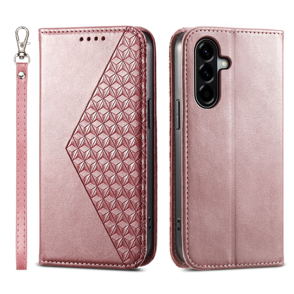 For Samsung Galaxy A37 5G Case Calf Texture PU Leather Wallet Phone Cover with Wrist Strap