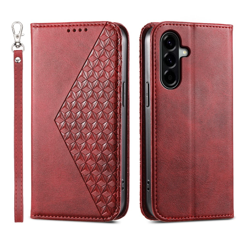 For Samsung Galaxy A57 5G Case Calf Texture PU Leather Wallet Phone Cover with Wrist Strap