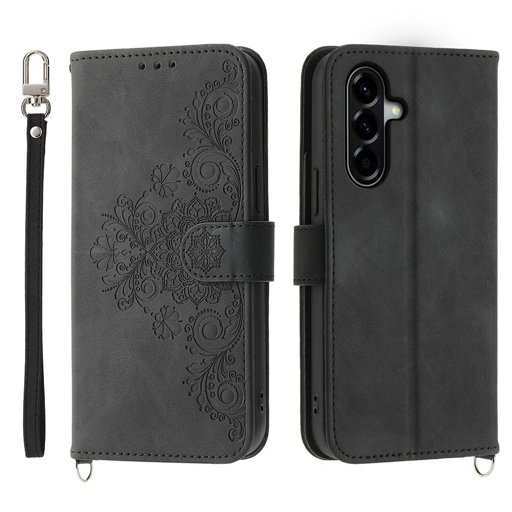 For Samsung Galaxy A57 5G Case Flower Pattern PU Leather Wallet Phone Cover with Strap