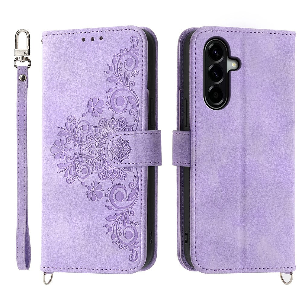 For Samsung Galaxy A57 5G Case Flower Pattern PU Leather Wallet Phone Cover with Strap