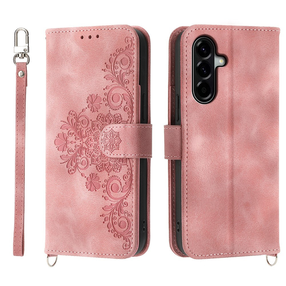 For Samsung Galaxy A57 5G Case Flower Pattern PU Leather Wallet Phone Cover with Strap
