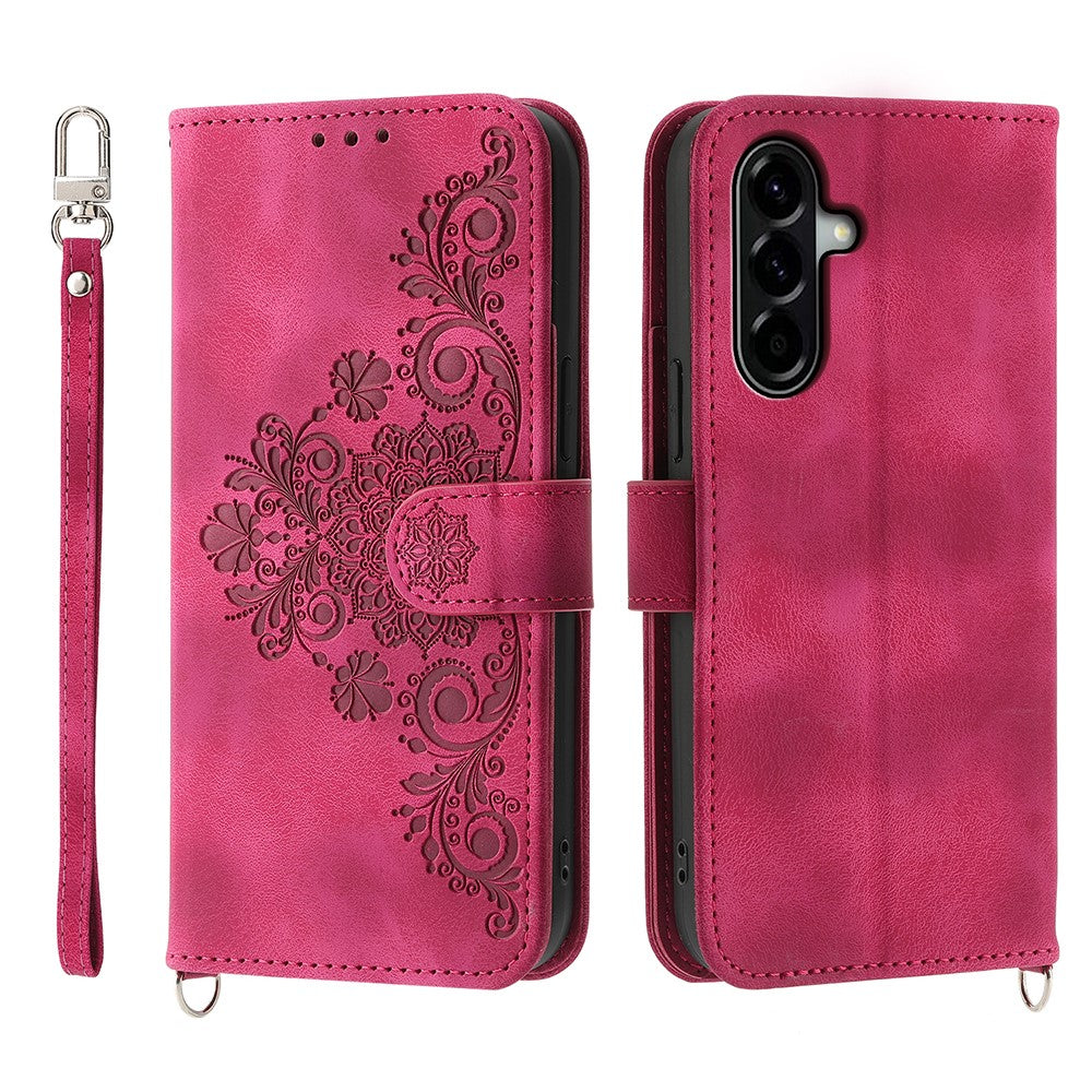 For Samsung Galaxy A57 5G Case Flower Pattern PU Leather Wallet Phone Cover with Strap