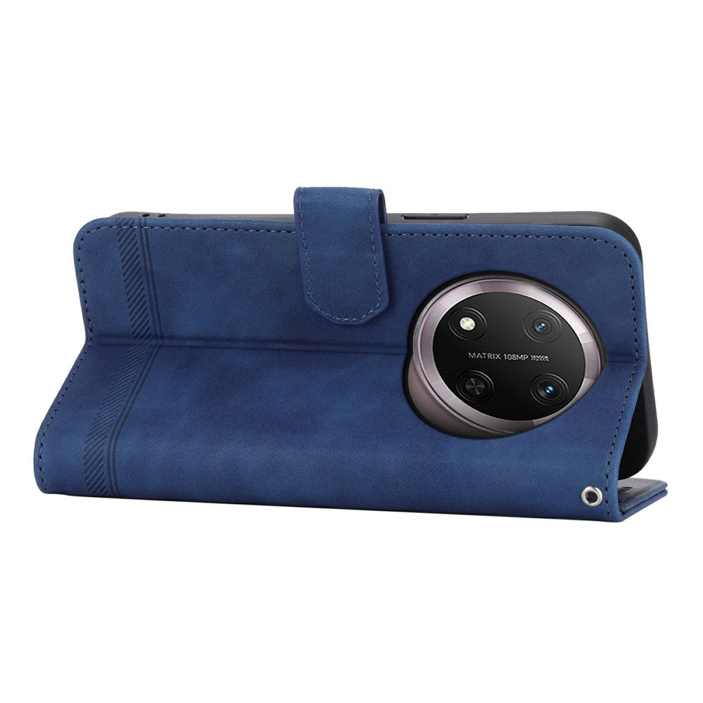 DIERFENG DF-03 Leather Case For Honor Magic8 Lite 5G  /  X70 5G  /  X9d 5G Lines Imprint Wallet Phone Cover with Wrist Strap