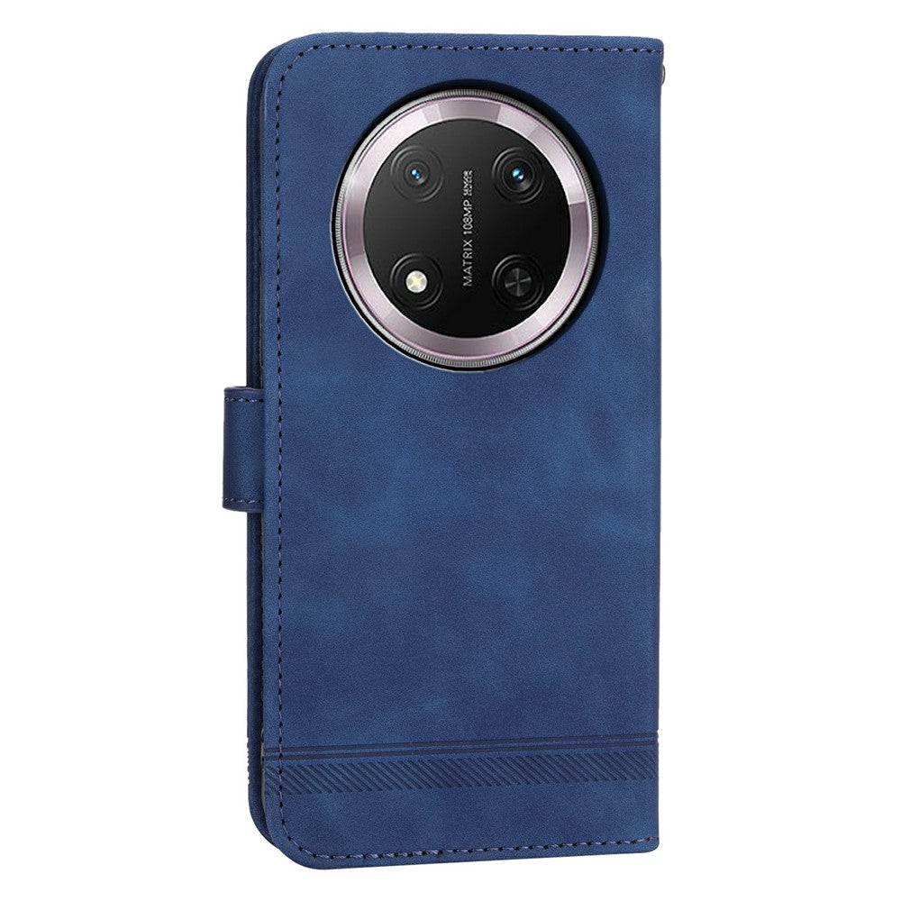 DIERFENG DF-03 Leather Case For Honor Magic8 Lite 5G  /  X70 5G  /  X9d 5G Lines Imprint Wallet Phone Cover with Wrist Strap