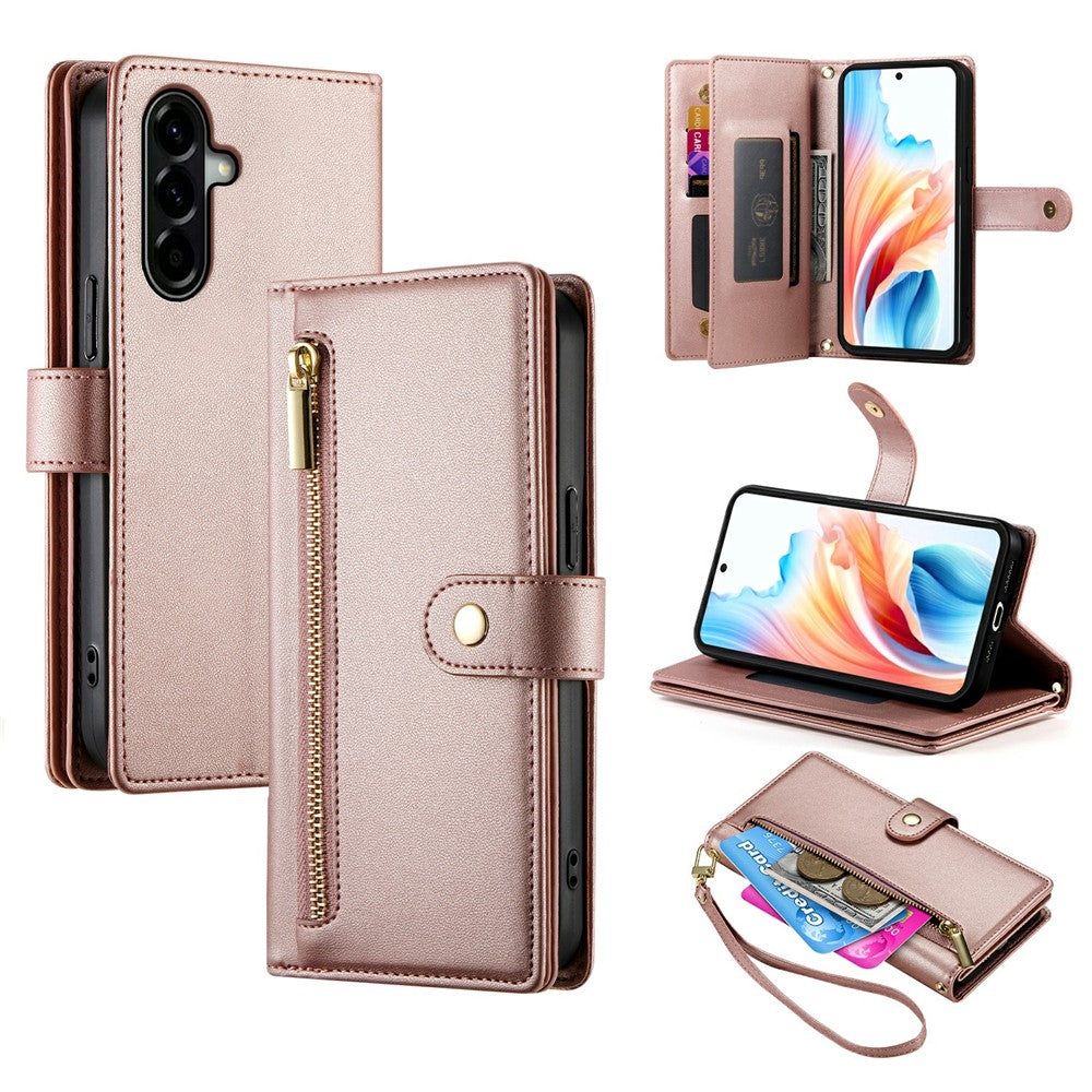 For Samsung Galaxy A57 5G Case Zipper Pocket Wallet Leather Phone Cover with Straps