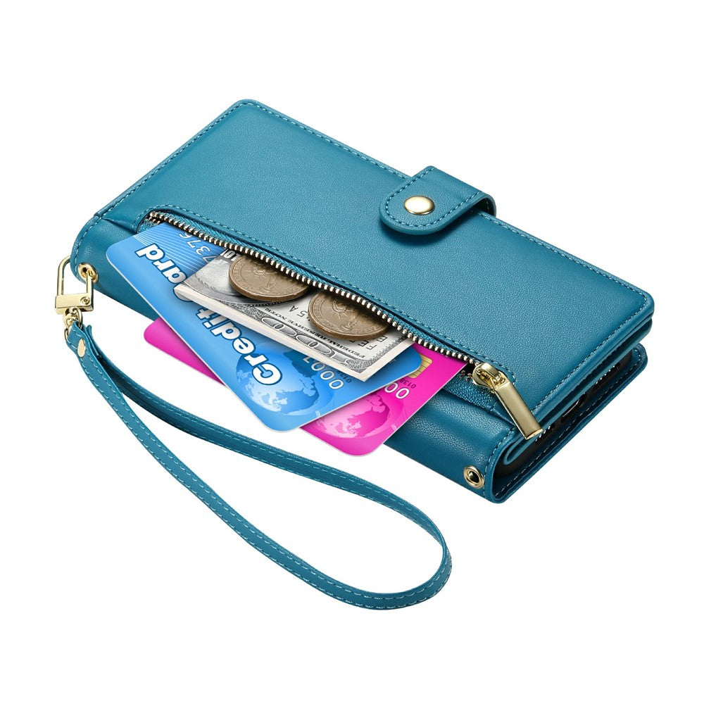 For Samsung Galaxy A57 5G Case Zipper Pocket Wallet Leather Phone Cover with Straps