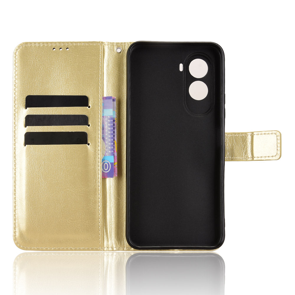 For Xiaomi Poco M7 4G (EU) (171mm) PU Leather Case with Strap Crazy Horse Texture Phone Wallet Cover