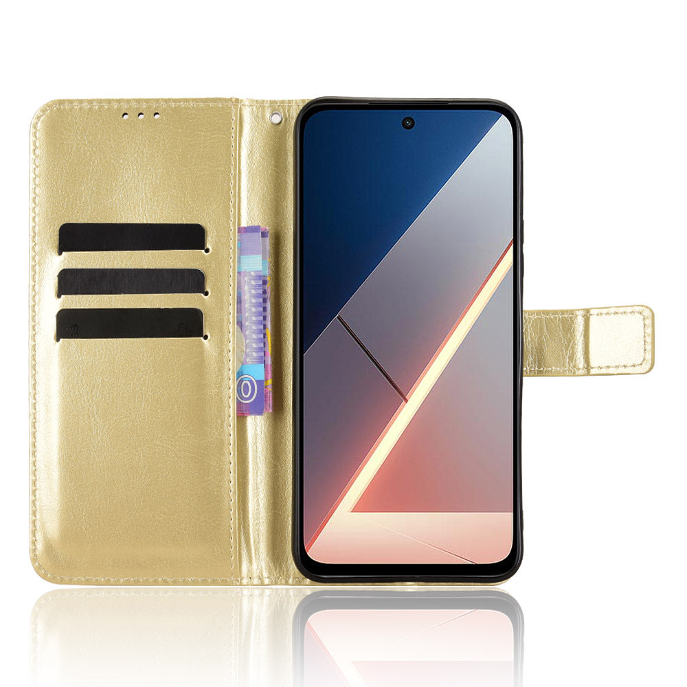 For Xiaomi Poco M7 4G (EU) (171mm) PU Leather Case with Strap Crazy Horse Texture Phone Wallet Cover