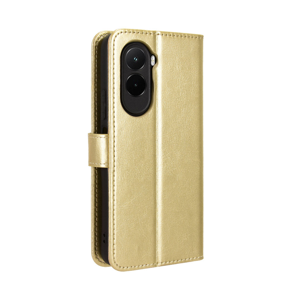 For Xiaomi Poco M7 4G (EU) (171mm) PU Leather Case with Strap Crazy Horse Texture Phone Wallet Cover