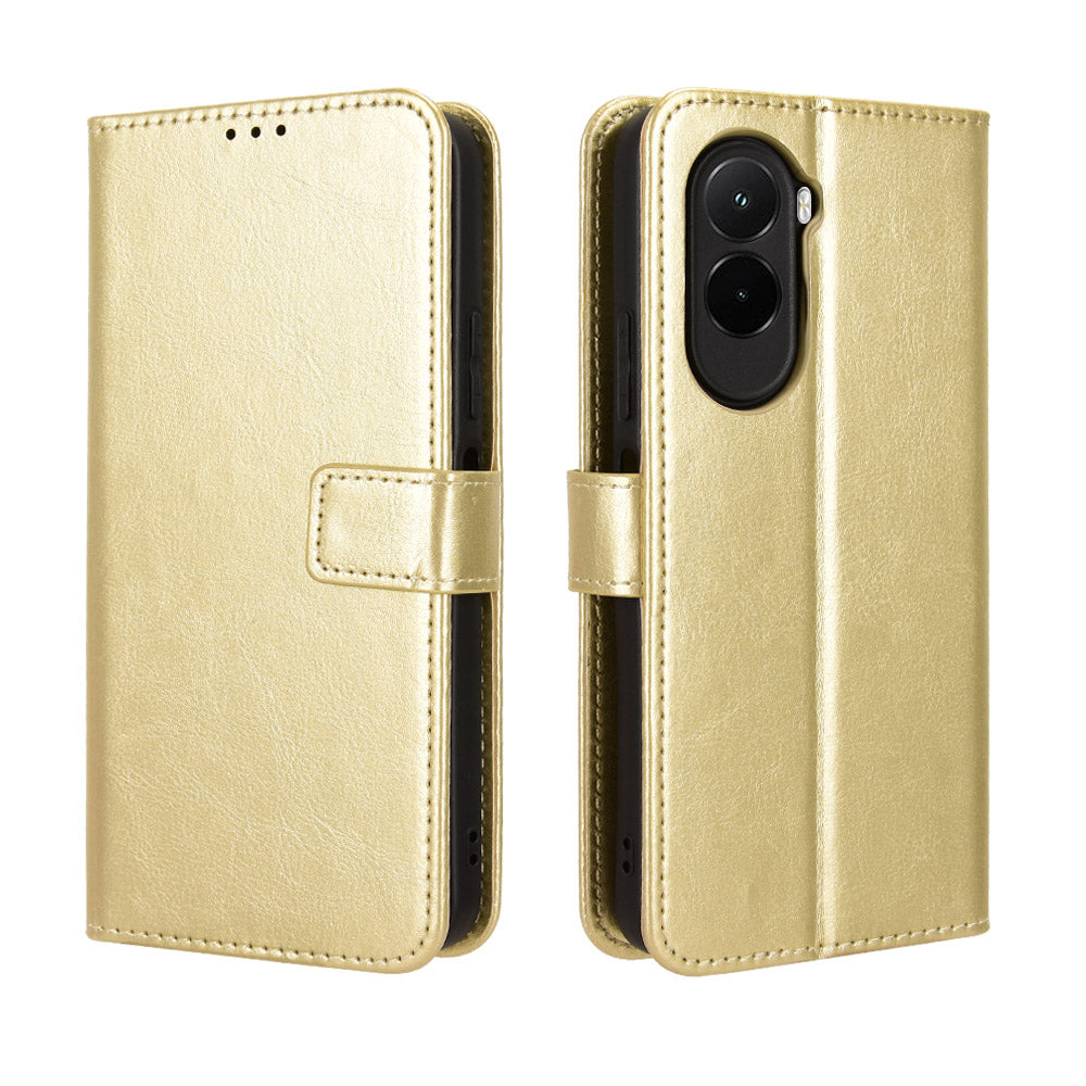 For Xiaomi Poco M7 4G (EU) (171mm) PU Leather Case with Strap Crazy Horse Texture Phone Wallet Cover
