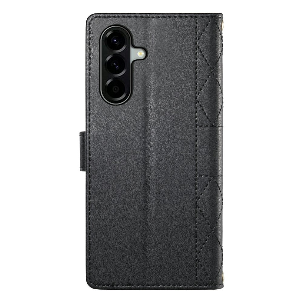 For Samsung Galaxy A37 5G Wallet Case Rhombus Stitching Stand Leather Phone Cover with Long / Short Strap
