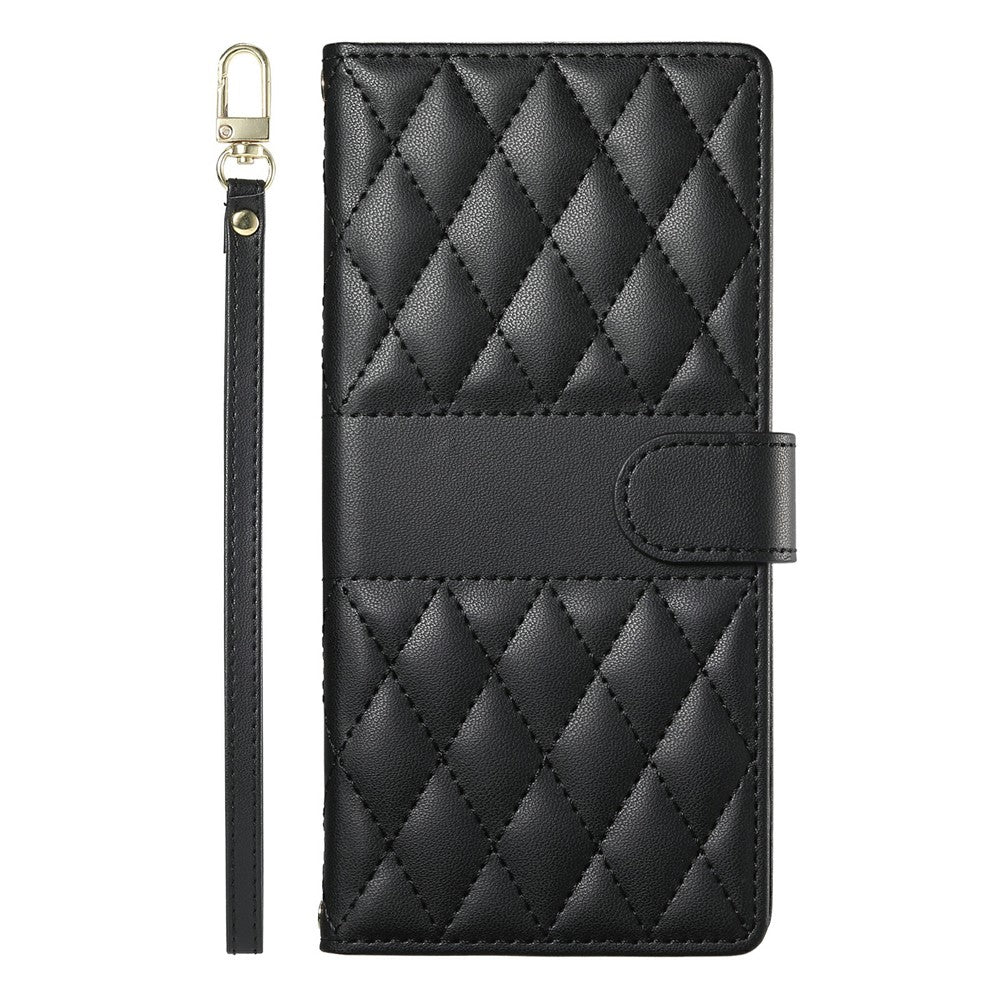 For Samsung Galaxy A37 5G Wallet Case Rhombus Stitching Stand Leather Phone Cover with Long / Short Strap