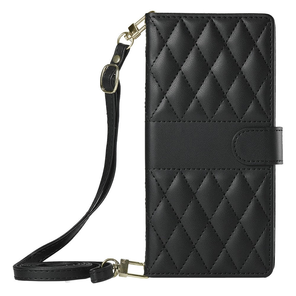 For Samsung Galaxy A57 5G Wallet Case Rhombus Stitching Stand Leather Phone Cover with Long / Short Strap