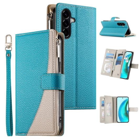 Galaxy A37 5G Handyhülle – Fall Reißverschluss Brieftasche Farbe Spleißen Leder Flip mit Riemen
