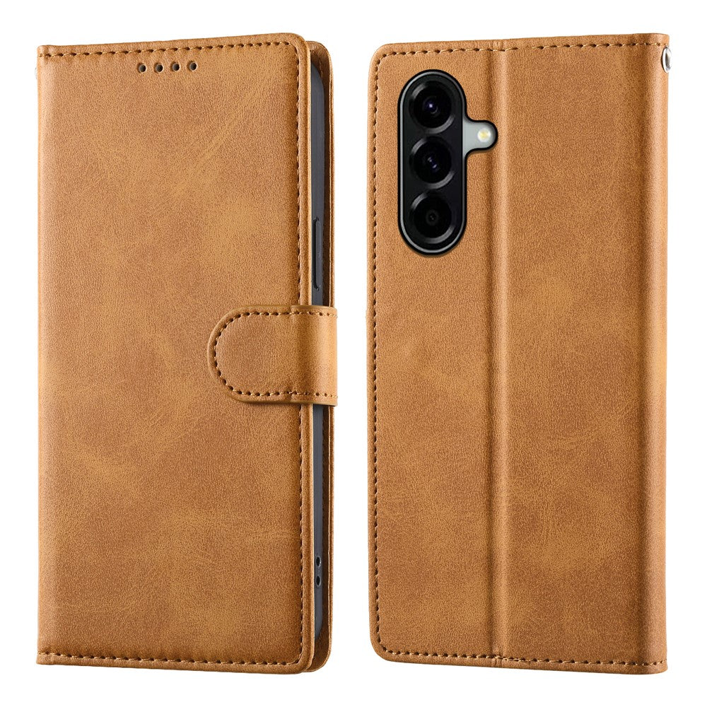 For Samsung Galaxy A57 5G Case Stand Wallet Calf Texture PU Leather Flip Phone Cover with Wrist Strap