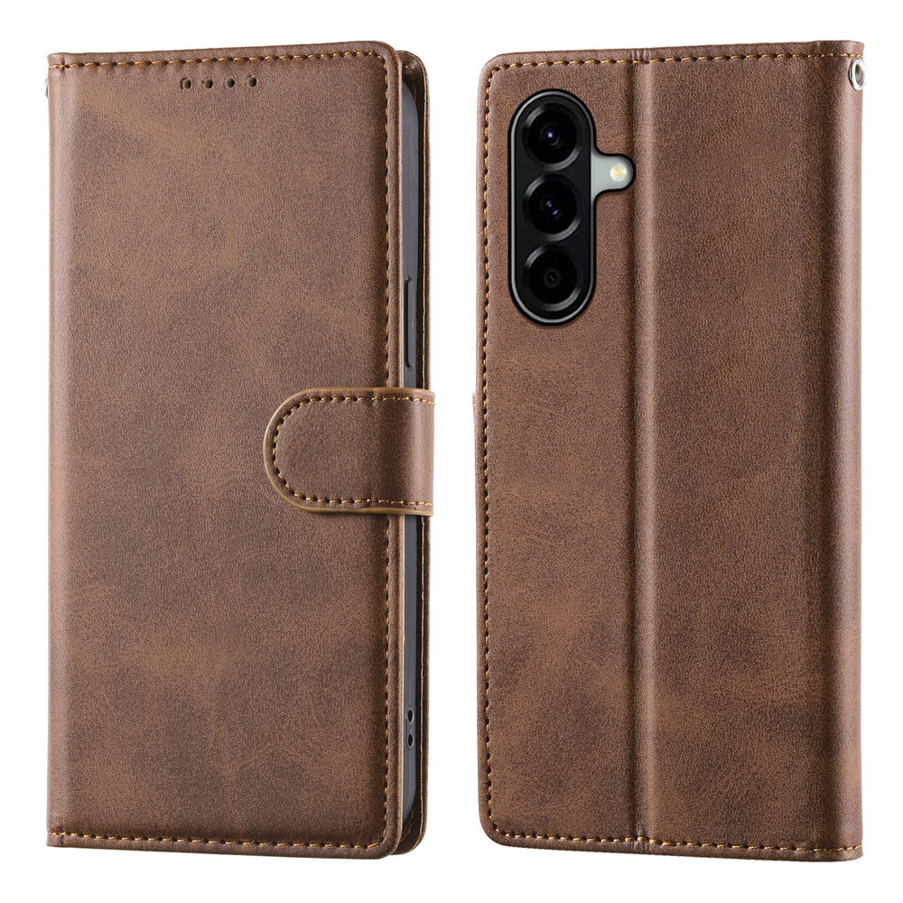 For Samsung Galaxy A57 5G Case Stand Wallet Calf Texture PU Leather Flip Phone Cover with Wrist Strap