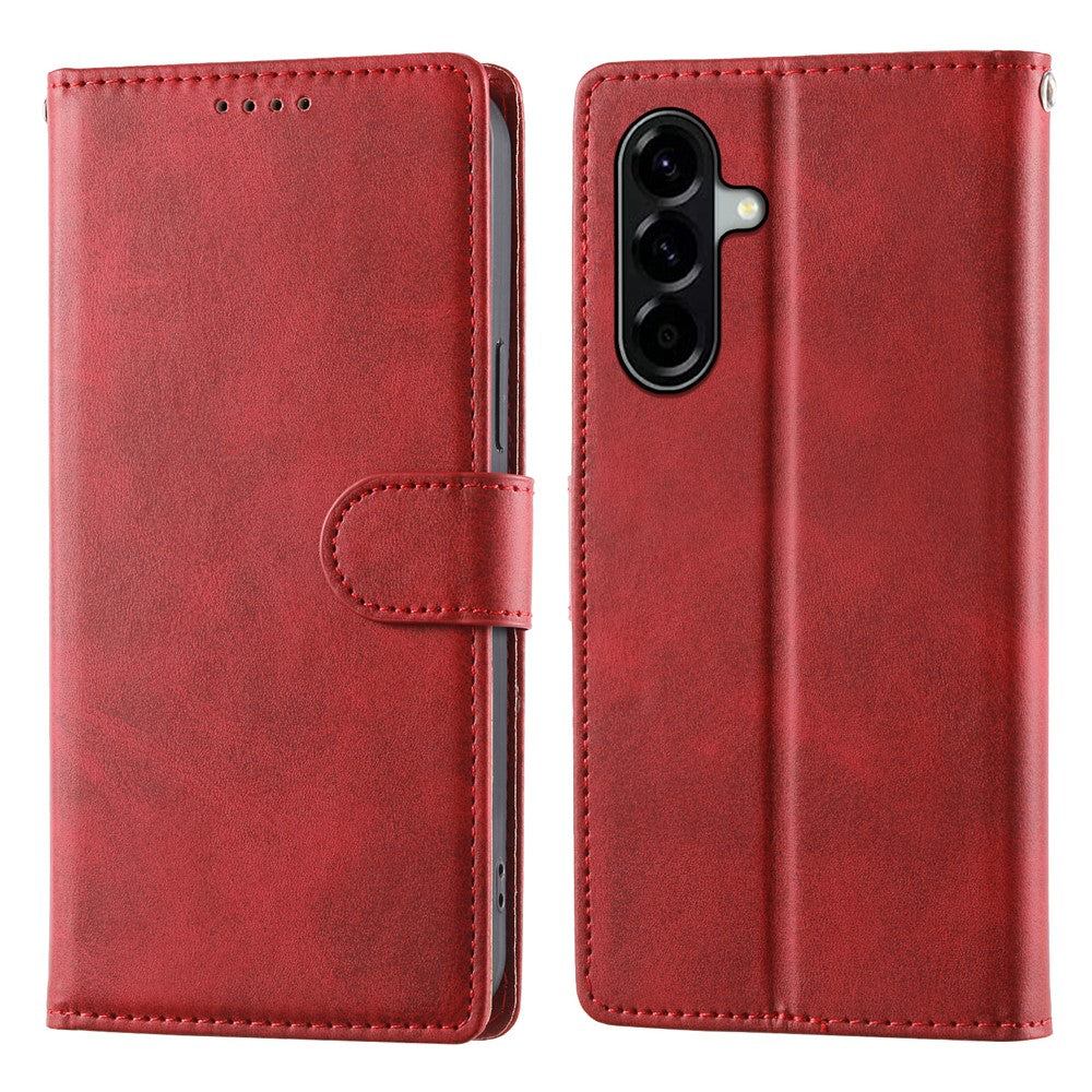 For Samsung Galaxy A57 5G Case Stand Wallet Calf Texture PU Leather Flip Phone Cover with Wrist Strap