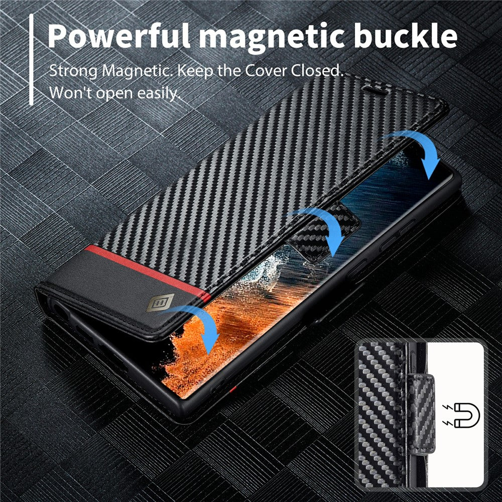 LC.IMEEKE For Samsung Galaxy S26 Ultra Wallet Case Carbon Fiber Texture Leather Phone Cover