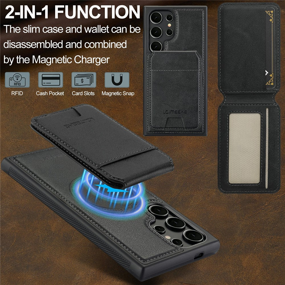 LC.IMEEKE L3 For Samsung Galaxy S26 Ultra Magnetic Case Detachable Card Holder Leather TPU Mobile Cover