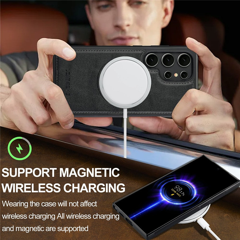 LC.IMEEKE L3 For Samsung Galaxy S26 Ultra Magnetic Case Detachable Card Holder Leather TPU Mobile Cover