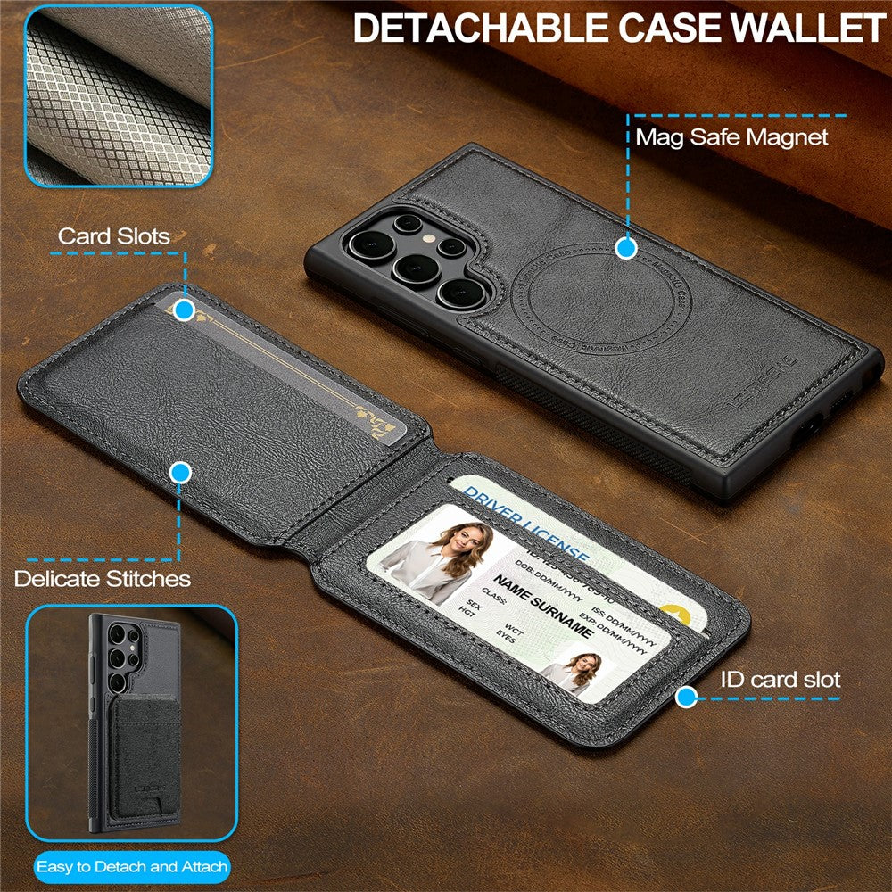 LC.IMEEKE L3 For Samsung Galaxy S26 Ultra Magnetic Case Detachable Card Holder Leather TPU Mobile Cover