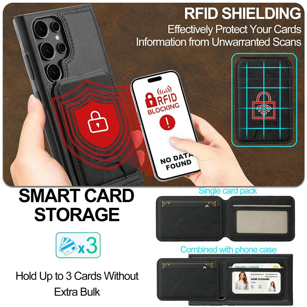 LC.IMEEKE L3 For Samsung Galaxy S26 Ultra Magnetic Case Detachable Card Holder Leather TPU Mobile Cover