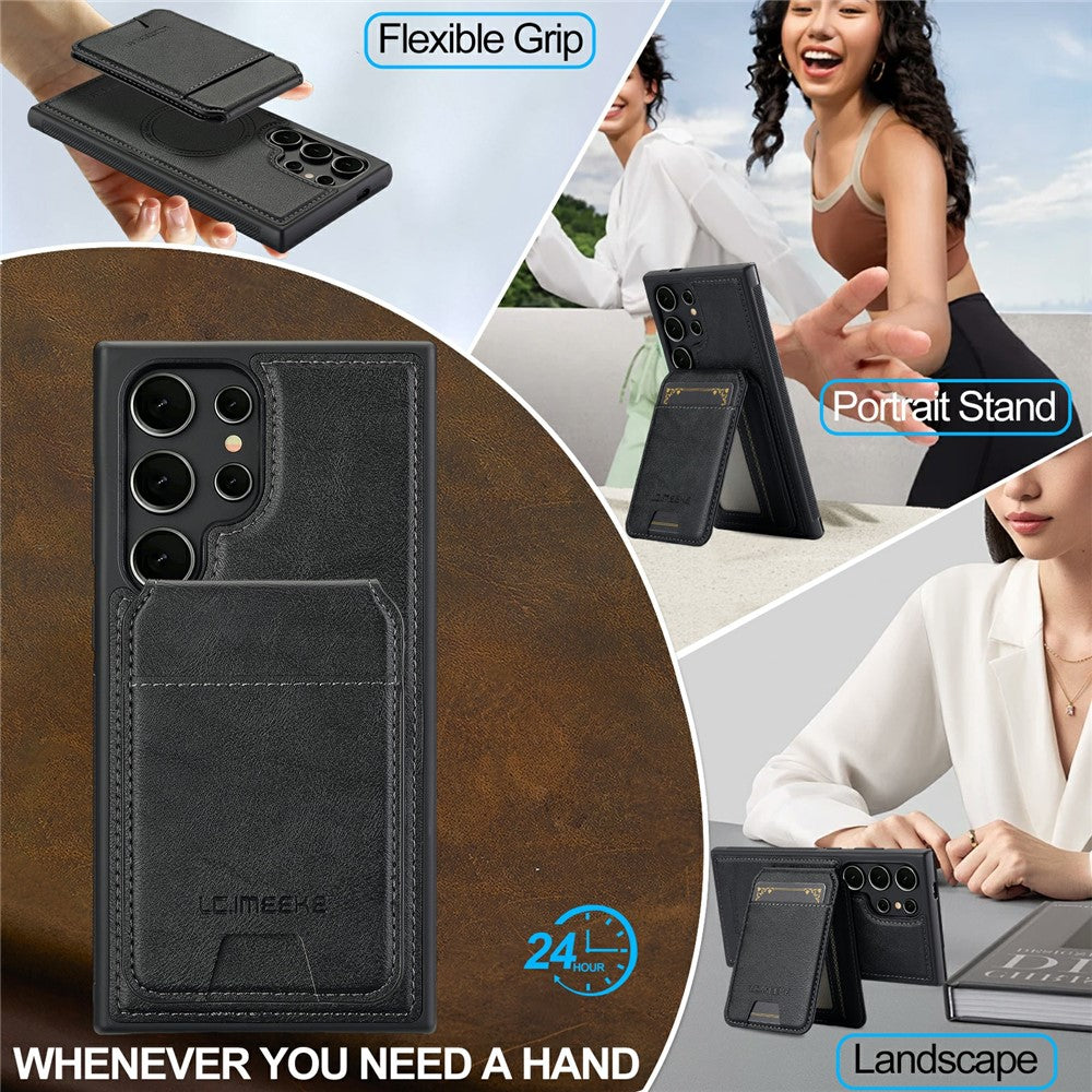 LC.IMEEKE L3 For Samsung Galaxy S26 Ultra Magnetic Case Detachable Card Holder Leather TPU Mobile Cover