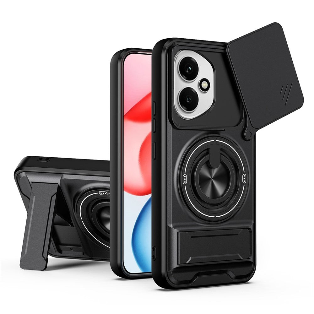 For Honor 400 5G (Global) Magnetic Case Ring Holder Foldable Kickstand TPU PC Phone Cover with Camera Lens Slider