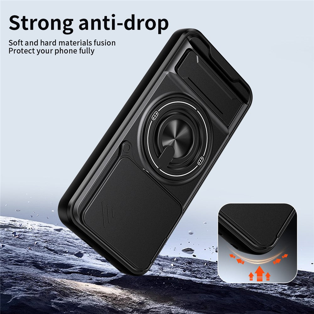 For Honor 400 5G (Global) Magnetic Case Ring Holder Foldable Kickstand TPU PC Phone Cover with Camera Lens Slider