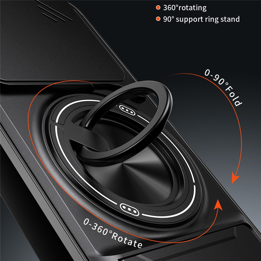 For Honor 400 5G (Global) Magnetic Case Ring Holder Foldable Kickstand TPU PC Phone Cover with Camera Lens Slider