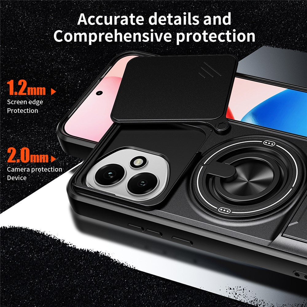 For Honor 400 5G (Global) Magnetic Case Ring Holder Foldable Kickstand TPU PC Phone Cover with Camera Lens Slider