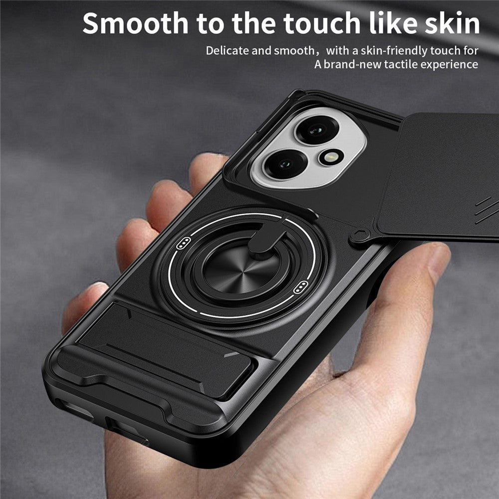 For Honor 400 5G (Global) Magnetic Case Ring Holder Foldable Kickstand TPU PC Phone Cover with Camera Lens Slider
