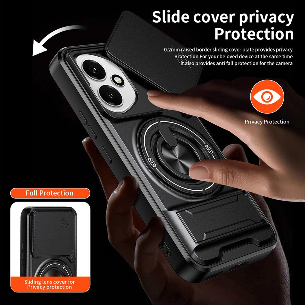 For Honor 400 5G (Global) Magnetic Case Ring Holder Foldable Kickstand TPU PC Phone Cover with Camera Lens Slider