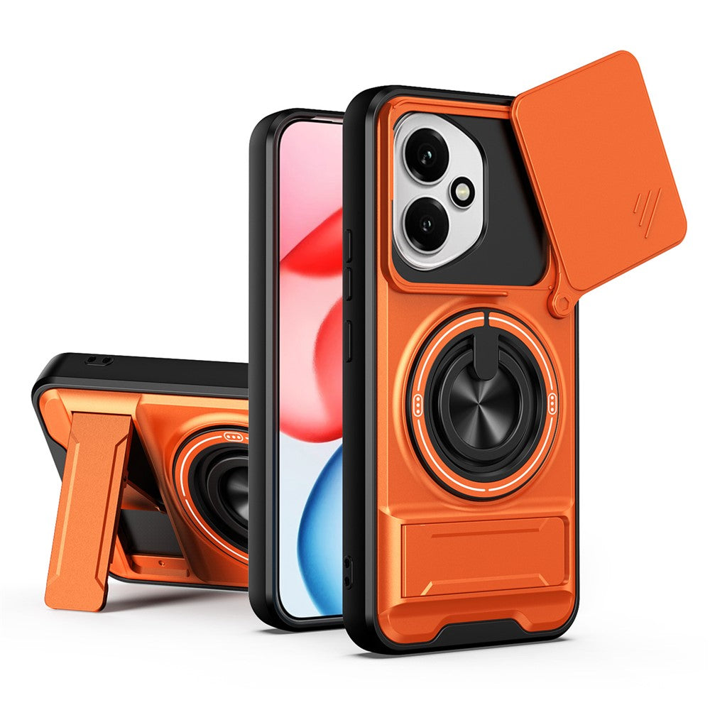 For Honor 400 5G (Global) Magnetic Case Ring Holder Foldable Kickstand TPU PC Phone Cover with Camera Lens Slider