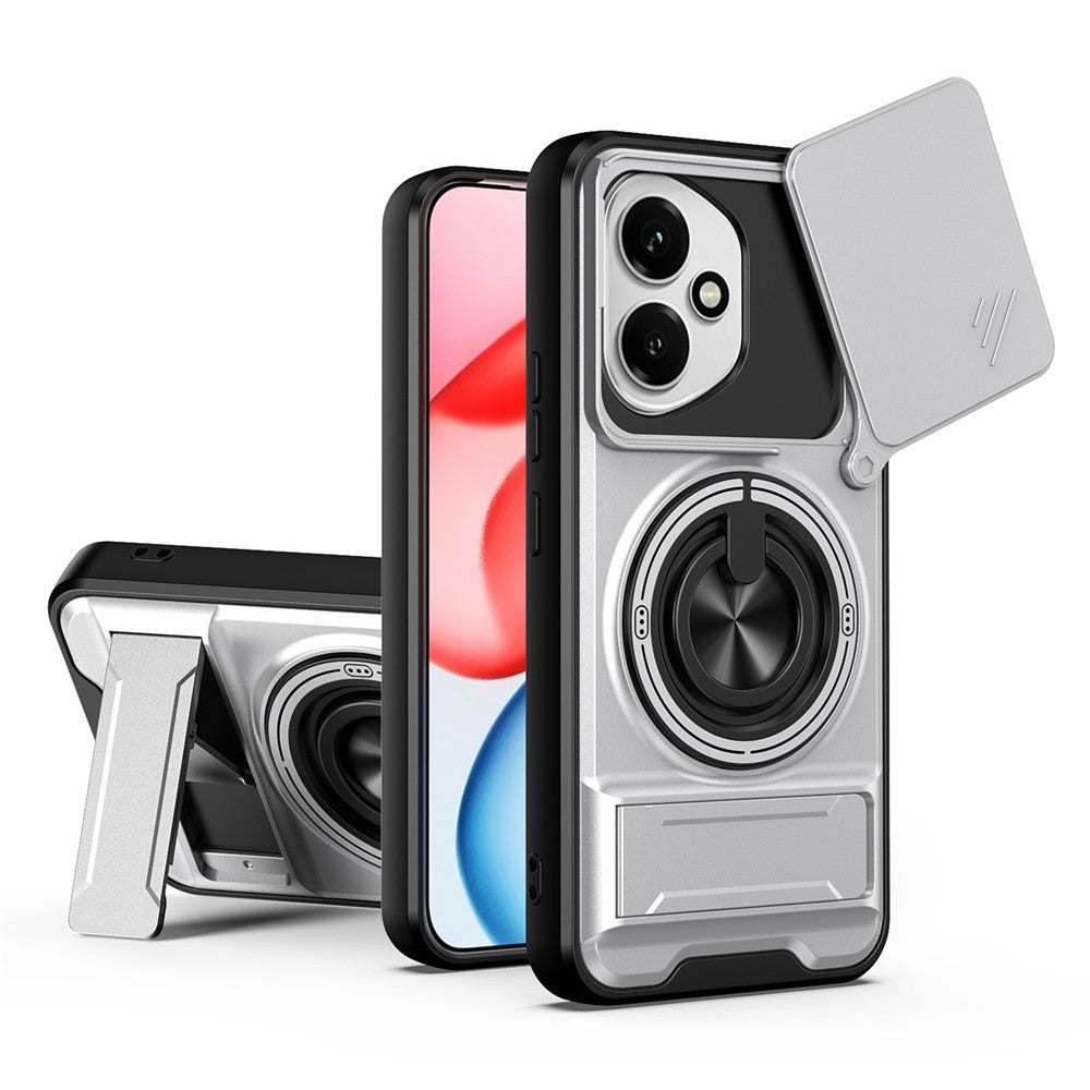 For Honor 400 5G (Global) Magnetic Case Ring Holder Foldable Kickstand TPU PC Phone Cover with Camera Lens Slider