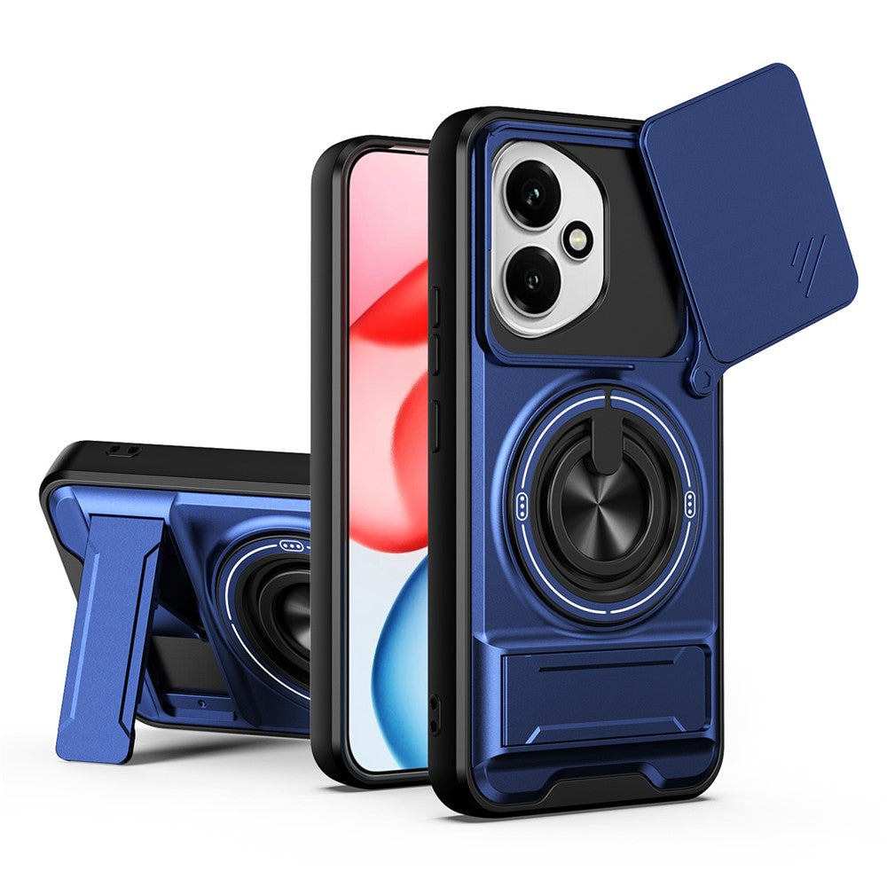 For Honor 400 5G (Global) Magnetic Case Ring Holder Foldable Kickstand TPU PC Phone Cover with Camera Lens Slider